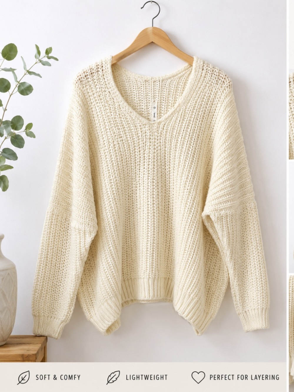 Wishlist Cream V-Neck Sweater